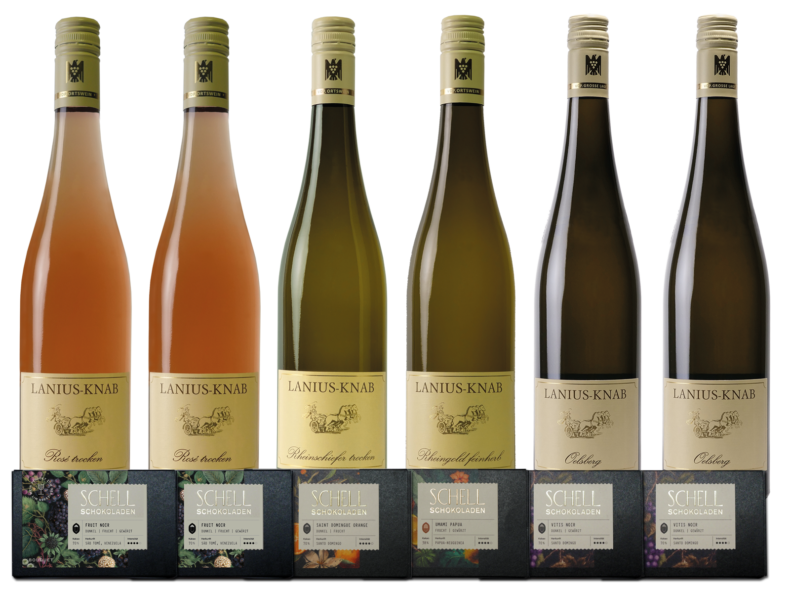 6Weinflaschen und 6 Tafeln Schokolade